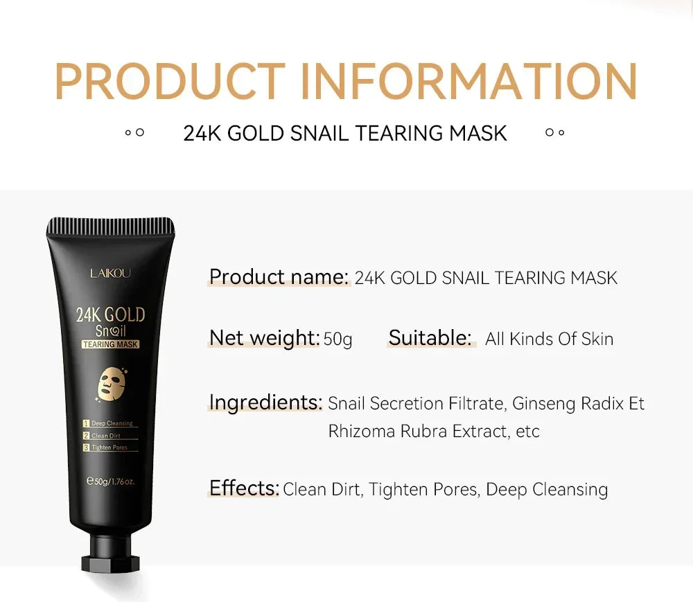 LAIKOU 24K Gold Snail Collagen Peel Off Face Mask 50g