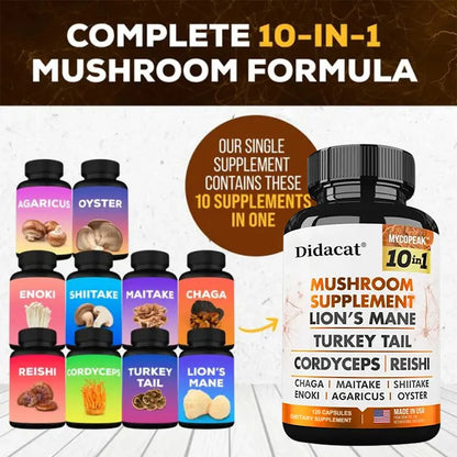 Mushroom Supplement 10X Complex for Brain Focus