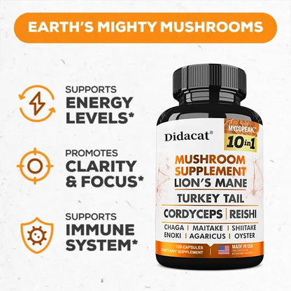 Mushroom Supplement 10X Complex for Brain Focus